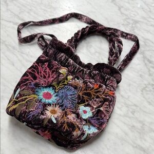 Johnny Was NWT Ulla Velvet Maroon Leopard Flo Embroidered Crossbody Pouch Bag